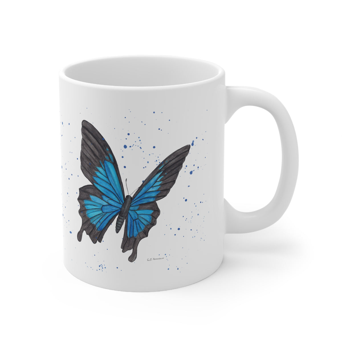 Self-Care Reminder Blue Butterfly Ceramic Coffee Cup, 11oz
