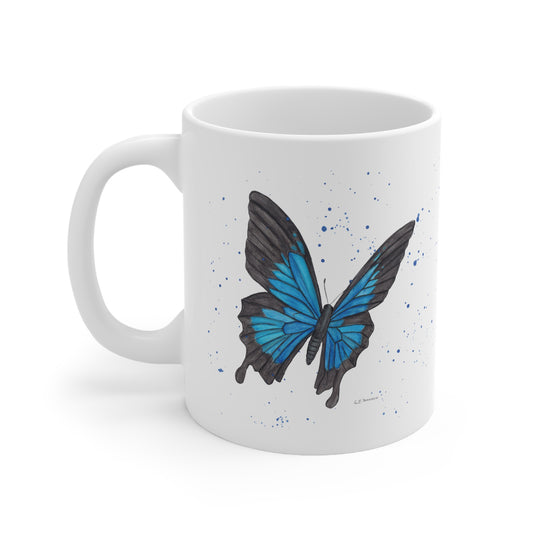 Self-Care Reminder Blue Butterfly Ceramic Coffee Cup, 11oz