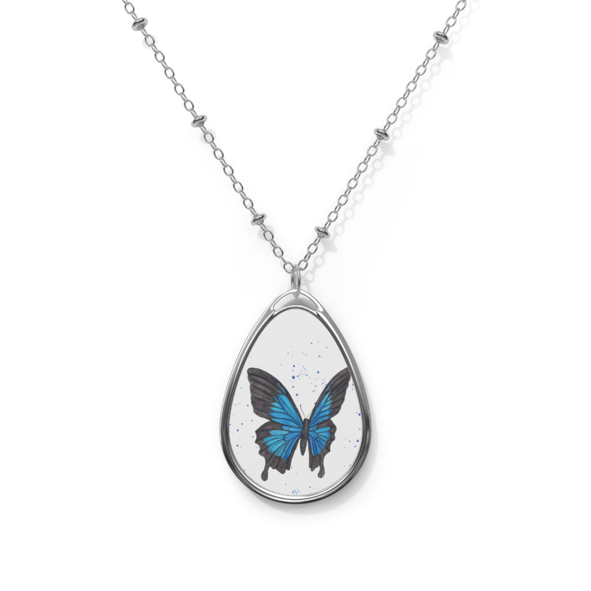 Self-Care Reminder Blue Butterfly Oval Necklace