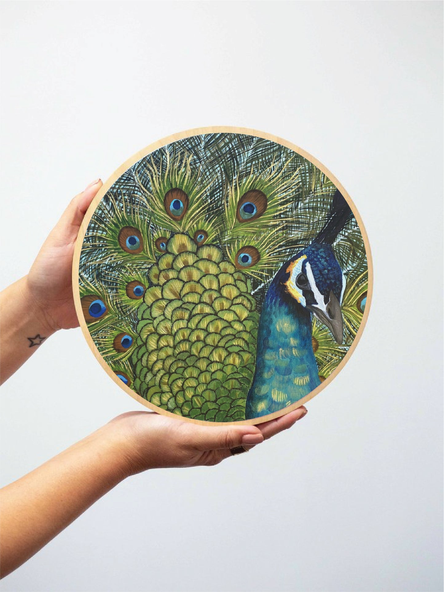 Strut Like a Peacock WOOD HEXAGON PRINT