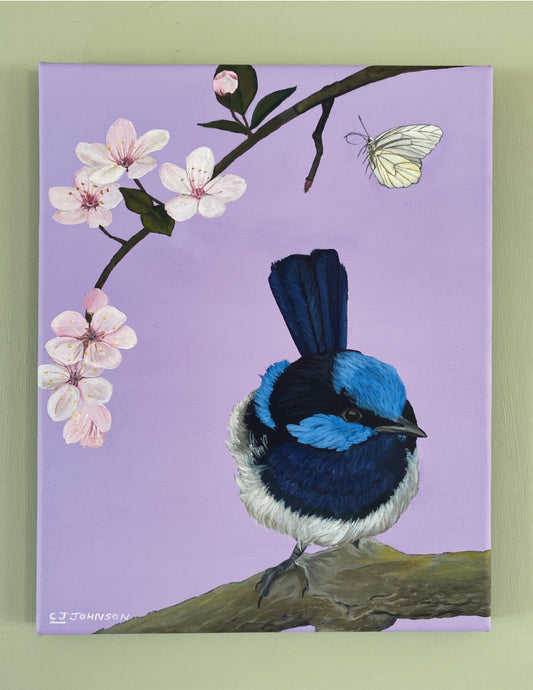 Superb Blue Fairy Wren Modern Realism Painting