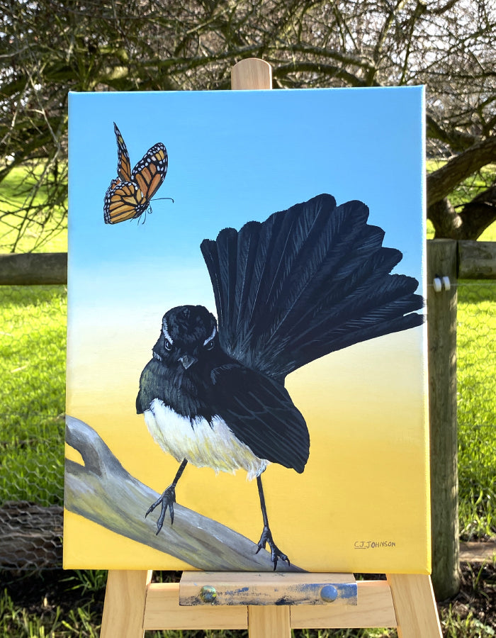Cheeky Willie Wagtail Modern Realism Painting