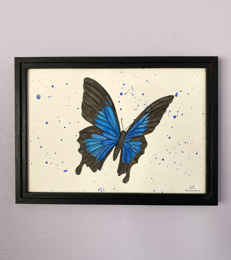 Self-Care Reminder Blue Ulysses Butterfly A4 Original Painting