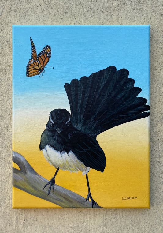 Cheeky Willie Wagtail Modern Realism Painting